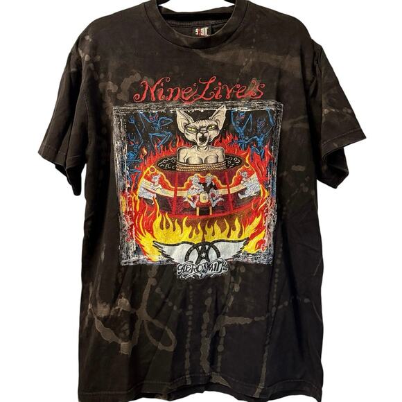 Vintage 90s Aerosmith Nine Lives 1997 Double Sided Tour Shirt Adult Large